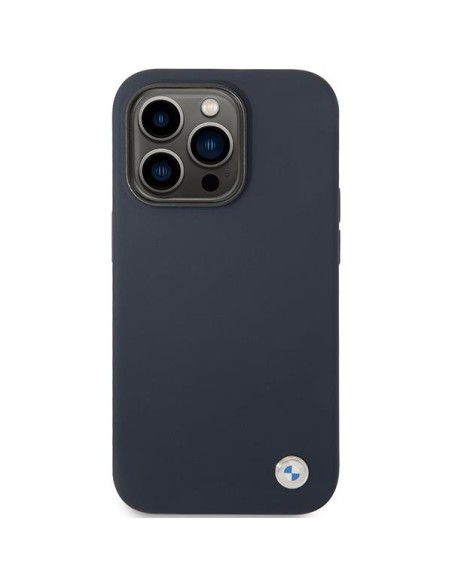 BMW Silicone Metal Logo dėklas iPhone 14 Pro - tamsiai mėlynas BMW Silicone Metal Logo dėklas iPhone 14 Pro - tamsiai mėlynas