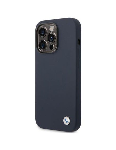 BMW Silicone Metal Logo dėklas iPhone 14 Pro - tamsiai mėlynas BMW Silicone Metal Logo dėklas iPhone 14 Pro - tamsiai mėlynas