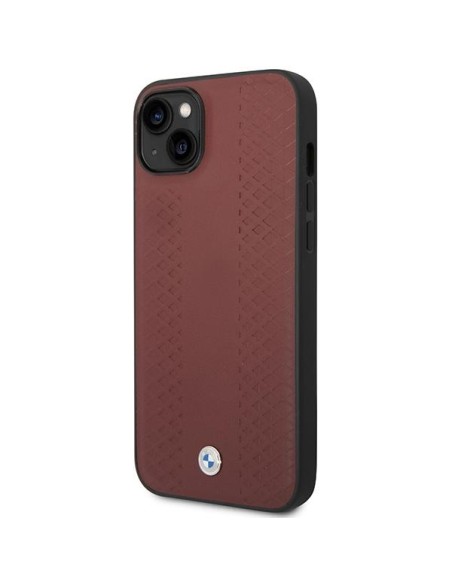BMW Leather Diamond Pattern dėklas iPhone 14 - bordo BMW Leather Diamond Pattern dėklas iPhone 14 - bordo