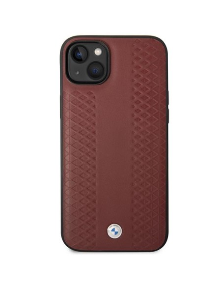 BMW Leather Diamond Pattern dėklas iPhone 14 - bordo BMW Leather Diamond Pattern dėklas iPhone 14 - bordo