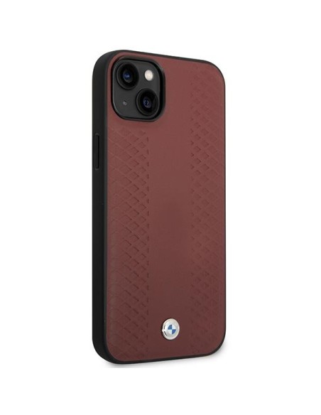 BMW Leather Diamond Pattern dėklas iPhone 14 - bordo BMW Leather Diamond Pattern dėklas iPhone 14 - bordo