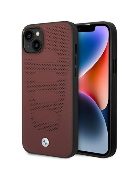 BMW Leather Seats Pattern dėklas iPhone 14 - bordo BMW Leather Seats Pattern dėklas iPhone 14 - bordo