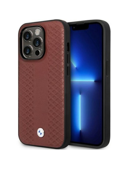 BMW Leather Diamond Pattern dėklas, skirtas iPhone 14 Pro Max - bordo BMW Leather Diamond Pattern dėklas, skirtas iPhone 14 Pro Max - bordo