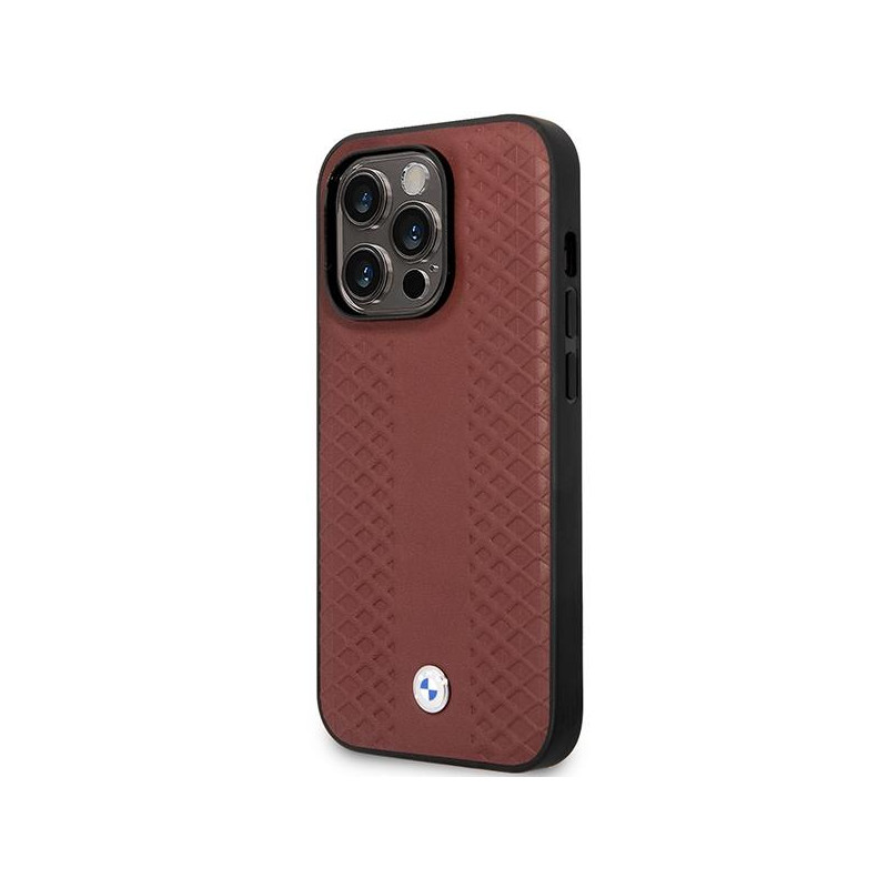 BMW Leather Diamond Pattern dėklas, skirtas iPhone 14 Pro Max - bordo