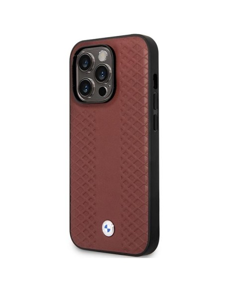 BMW Leather Diamond Pattern dėklas, skirtas iPhone 14 Pro Max - bordo BMW Leather Diamond Pattern dėklas, skirtas iPhone 14 Pro Max - bordo