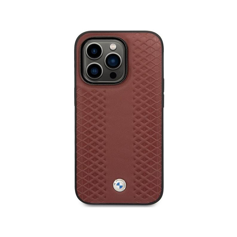 BMW Leather Diamond Pattern dėklas, skirtas iPhone 14 Pro Max - bordo