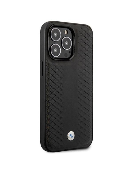 BMW Leather Diamond Pattern MagSafe dėklas iPhone 14 Pro - juodas BMW Leather Diamond Pattern MagSafe dėklas iPhone 14 Pro - juodas