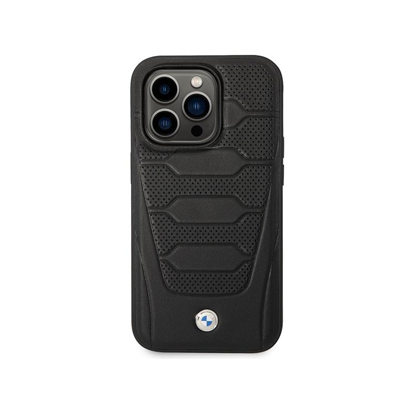 BMW Leather Seats Pattern MagSafe dėklas iPhone 14 Pro - juodas