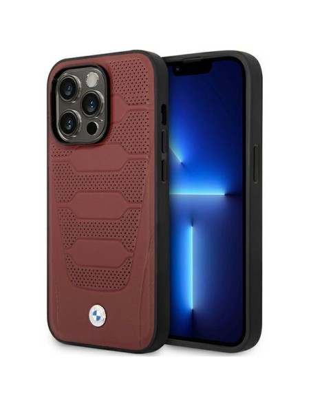 BMW Leather Seats Pattern MagSafe dėklas iPhone 14 Pro - bordo