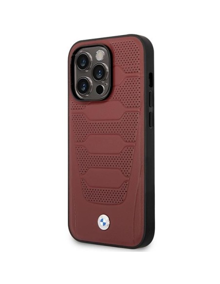 BMW Leather Seats Pattern MagSafe dėklas iPhone 14 Pro - bordo