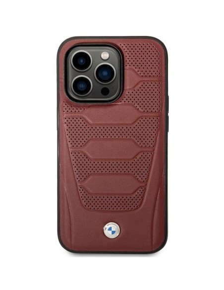 BMW Leather Seats Pattern MagSafe dėklas iPhone 14 Pro - bordo