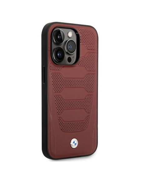 BMW Leather Seats Pattern MagSafe dėklas iPhone 14 Pro - bordo