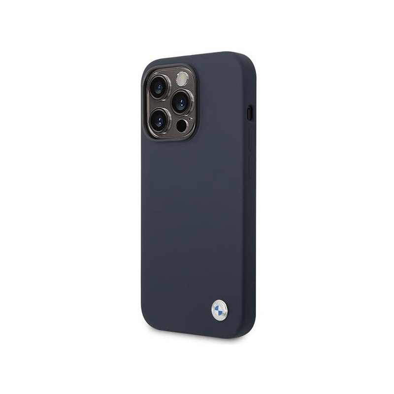 BMW Silicone Metal Logo MagSafe dėklas iPhone 14 Pro - tamsiai mėlynas