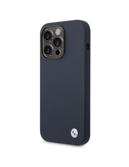BMW Silicone Metal Logo MagSafe dėklas iPhone 14 Pro - tamsiai mėlynas