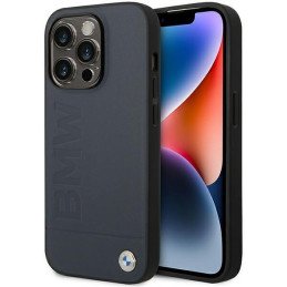 BMW Leather Hot Stamp MagSafe dėklas iPhone 14 Pro - tamsiai mėlynas