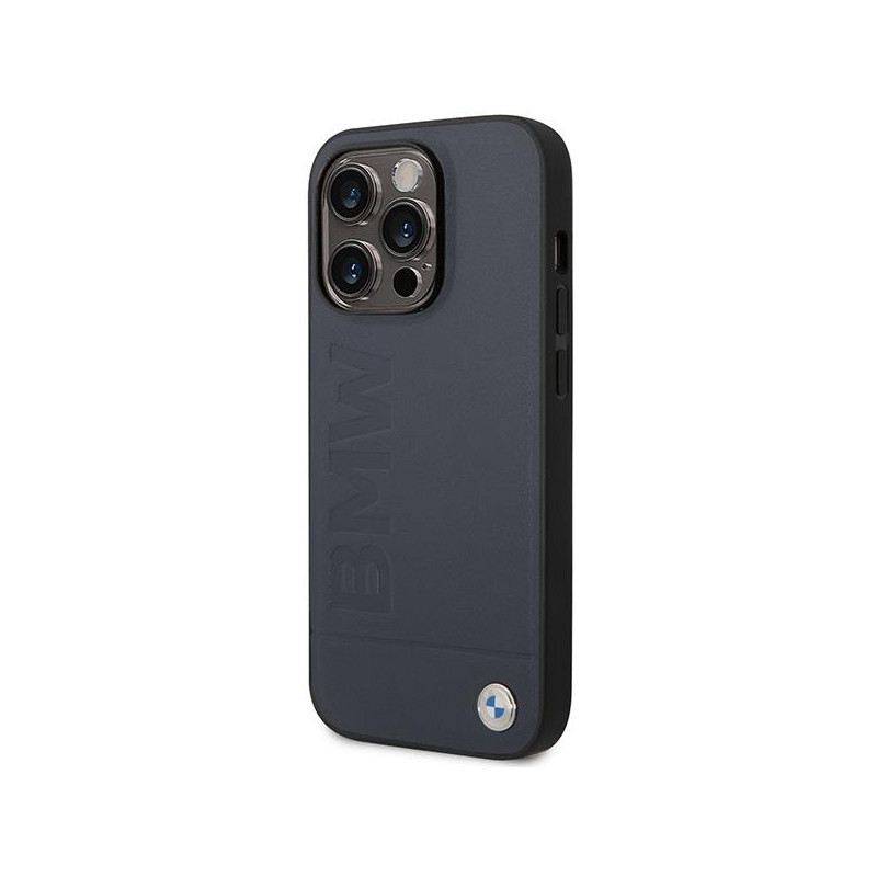 BMW Leather Hot Stamp MagSafe dėklas iPhone 14 Pro - tamsiai mėlynas