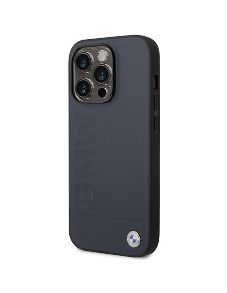 BMW Leather Hot Stamp MagSafe dėklas iPhone 14 Pro - tamsiai mėlynas BMW Leather Hot Stamp MagSafe dėklas iPhone 14 Pro - tamsiai mėlynas