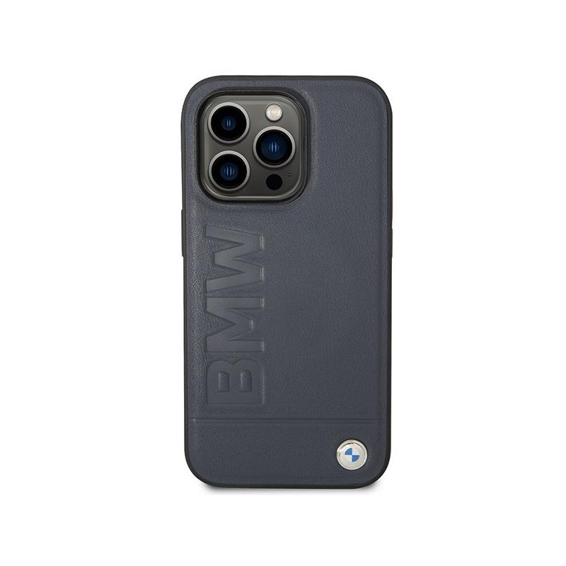 BMW Leather Hot Stamp MagSafe dėklas iPhone 14 Pro - tamsiai mėlynas
