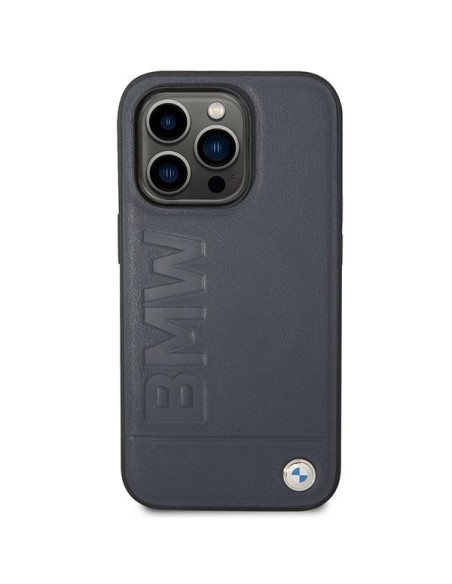 BMW Leather Hot Stamp MagSafe dėklas iPhone 14 Pro - tamsiai mėlynas BMW Leather Hot Stamp MagSafe dėklas iPhone 14 Pro - tamsiai mėlynas