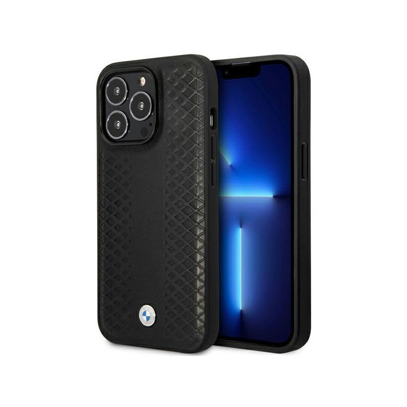 BMW Leather Diamond Pattern MagSafe dėklas iPhone 14 Pro Max - juodas