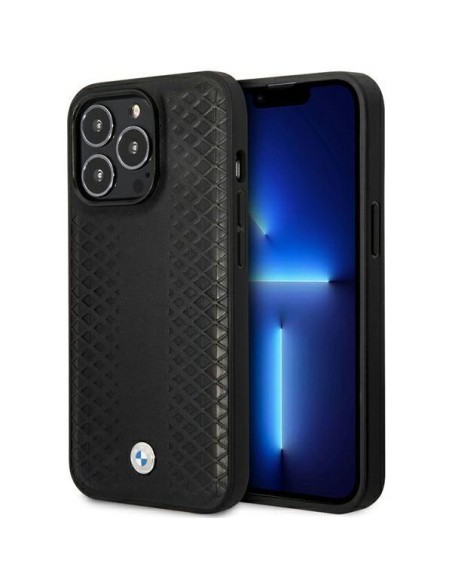BMW Leather Diamond Pattern MagSafe dėklas iPhone 14 Pro Max - juodas BMW Leather Diamond Pattern MagSafe dėklas iPhone 14 Pro Max - juodas