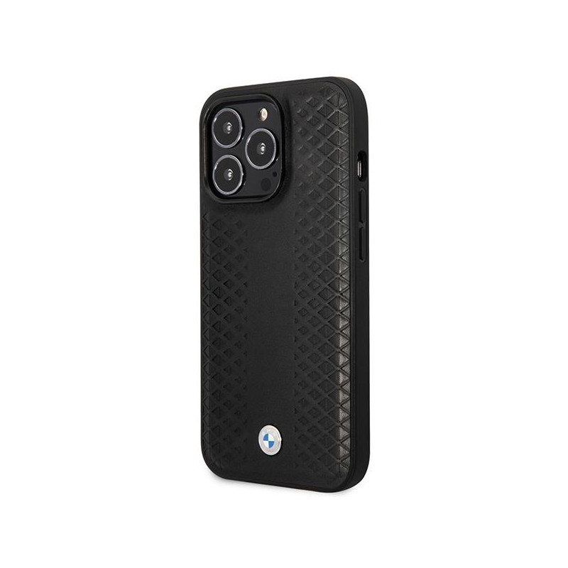 BMW Leather Diamond Pattern MagSafe dėklas iPhone 14 Pro Max - juodas