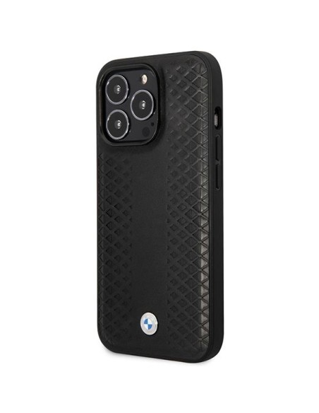 BMW Leather Diamond Pattern MagSafe dėklas iPhone 14 Pro Max - juodas BMW Leather Diamond Pattern MagSafe dėklas iPhone 14 Pro Max - juodas