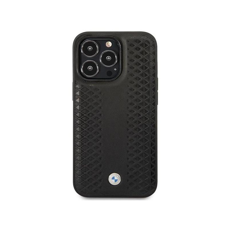 BMW Leather Diamond Pattern MagSafe dėklas iPhone 14 Pro Max - juodas