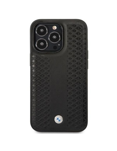 BMW Leather Diamond Pattern MagSafe dėklas iPhone 14 Pro Max - juodas BMW Leather Diamond Pattern MagSafe dėklas iPhone 14 Pro Max - juodas