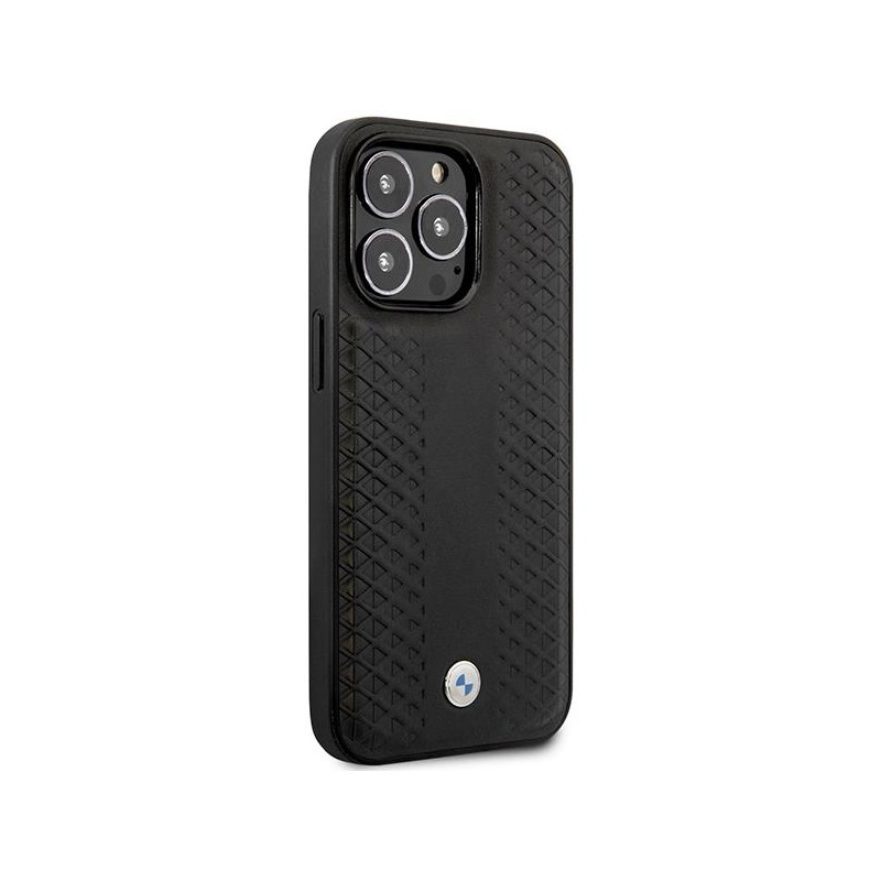 BMW Leather Diamond Pattern MagSafe dėklas iPhone 14 Pro Max - juodas