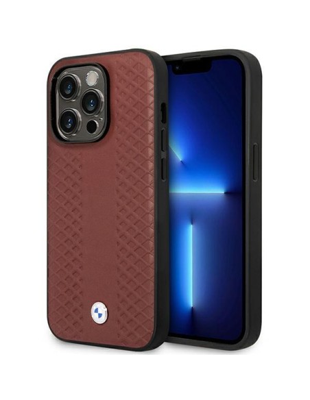BMW Leather Diamond Pattern MagSafe dėklas iPhone 14 Pro Max - bordo BMW Leather Diamond Pattern MagSafe dėklas iPhone 14 Pro Max - bordo