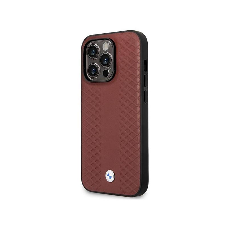 BMW Leather Diamond Pattern MagSafe dėklas iPhone 14 Pro Max - bordo