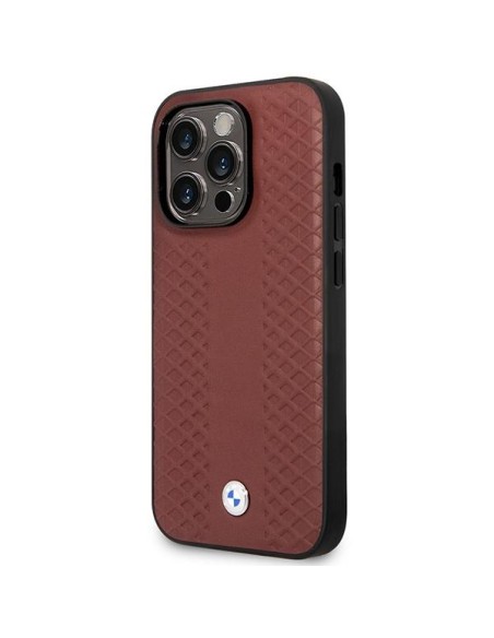 BMW Leather Diamond Pattern MagSafe dėklas iPhone 14 Pro Max - bordo BMW Leather Diamond Pattern MagSafe dėklas iPhone 14 Pro Max - bordo