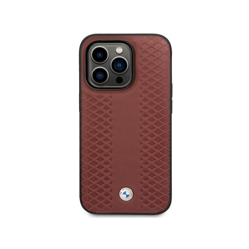 BMW Leather Diamond Pattern MagSafe dėklas iPhone 14 Pro Max - bordo