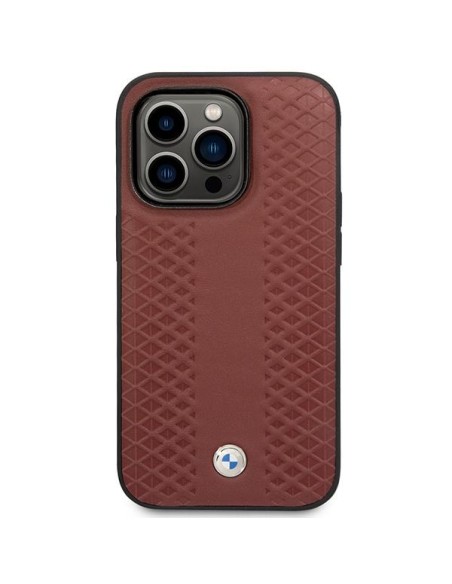 BMW Leather Diamond Pattern MagSafe dėklas iPhone 14 Pro Max - bordo BMW Leather Diamond Pattern MagSafe dėklas iPhone 14 Pro Max - bordo