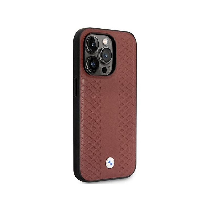 BMW Leather Diamond Pattern MagSafe dėklas iPhone 14 Pro Max - bordo