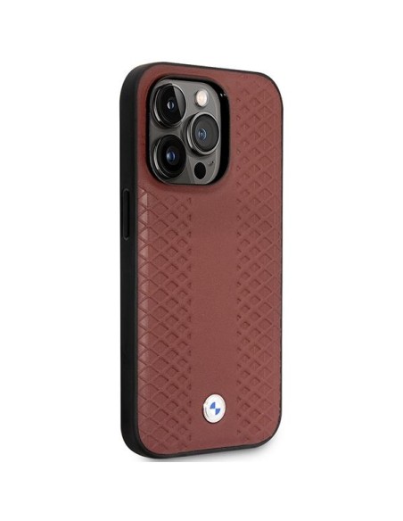 BMW Leather Diamond Pattern MagSafe dėklas iPhone 14 Pro Max - bordo BMW Leather Diamond Pattern MagSafe dėklas iPhone 14 Pro Max - bordo