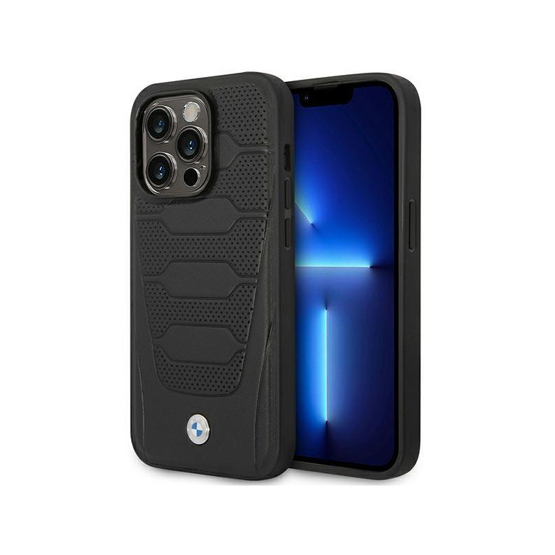 BMW Leather Seats Pattern MagSafe dėklas iPhone 14 Pro Max - juodas