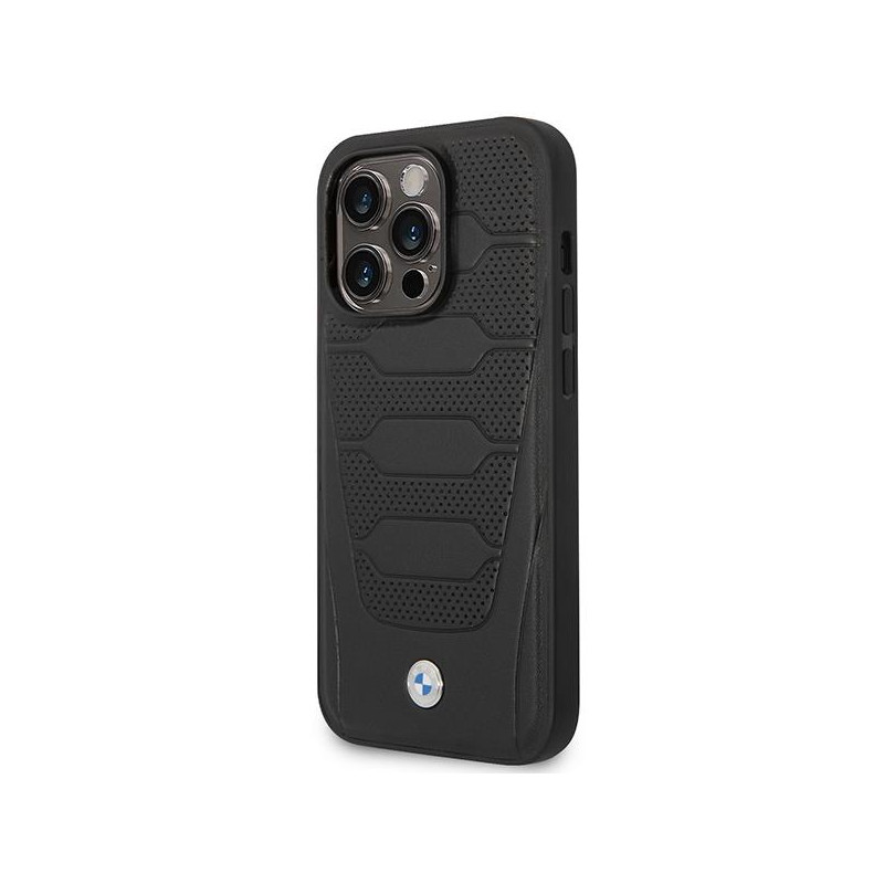 BMW Leather Seats Pattern MagSafe dėklas iPhone 14 Pro Max - juodas