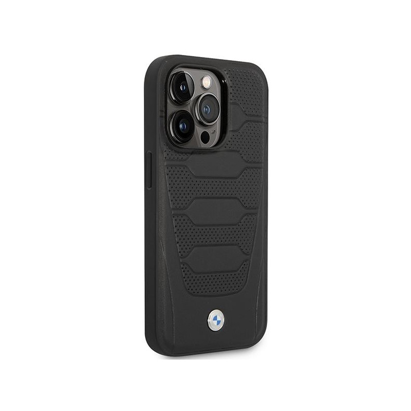 BMW Leather Seats Pattern MagSafe dėklas iPhone 14 Pro Max - juodas