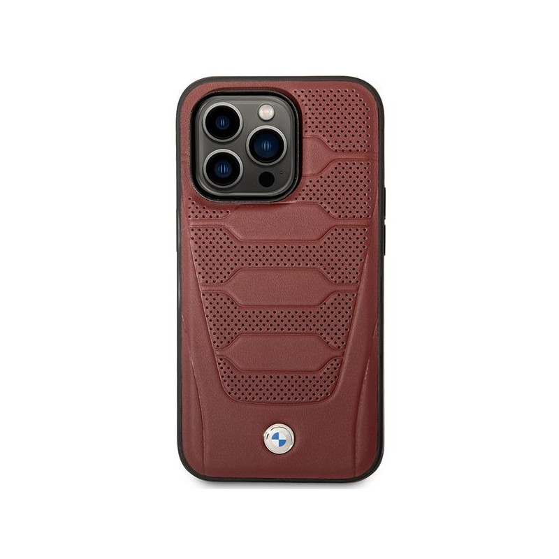BMW Leather Seats Pattern MagSafe dėklas iPhone 14 Pro Max - bordo
