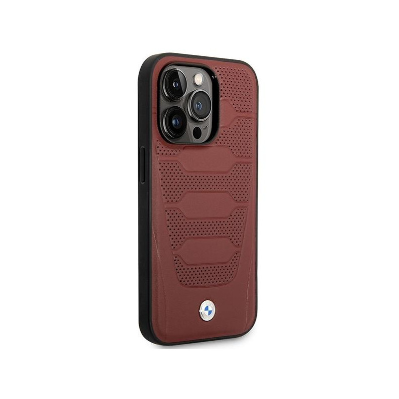 BMW Leather Seats Pattern MagSafe dėklas iPhone 14 Pro Max - bordo