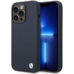 BMW Silicone Metal Logo MagSafe dėklas iPhone 14 Pro Max - tamsiai mėlynas