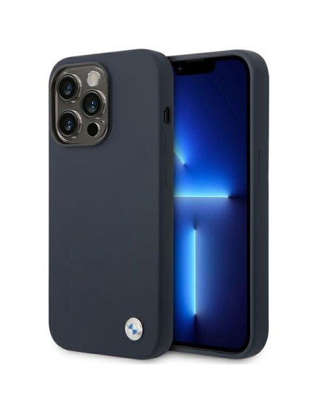 BMW Silicone Metal Logo MagSafe dėklas iPhone 14 Pro Max - tamsiai mėlynas BMW Silicone Metal Logo MagSafe dėklas iPhone 14 Pro Max - tamsiai mėlynas