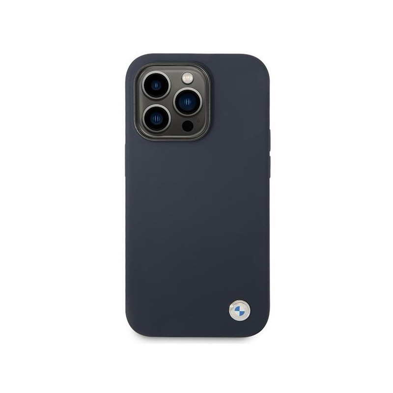BMW Silicone Metal Logo MagSafe dėklas iPhone 14 Pro Max - tamsiai mėlynas