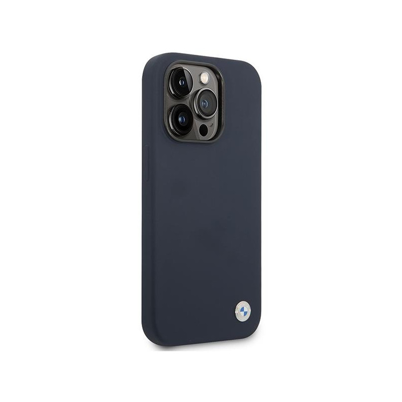 BMW Silicone Metal Logo MagSafe dėklas iPhone 14 Pro Max - tamsiai mėlynas