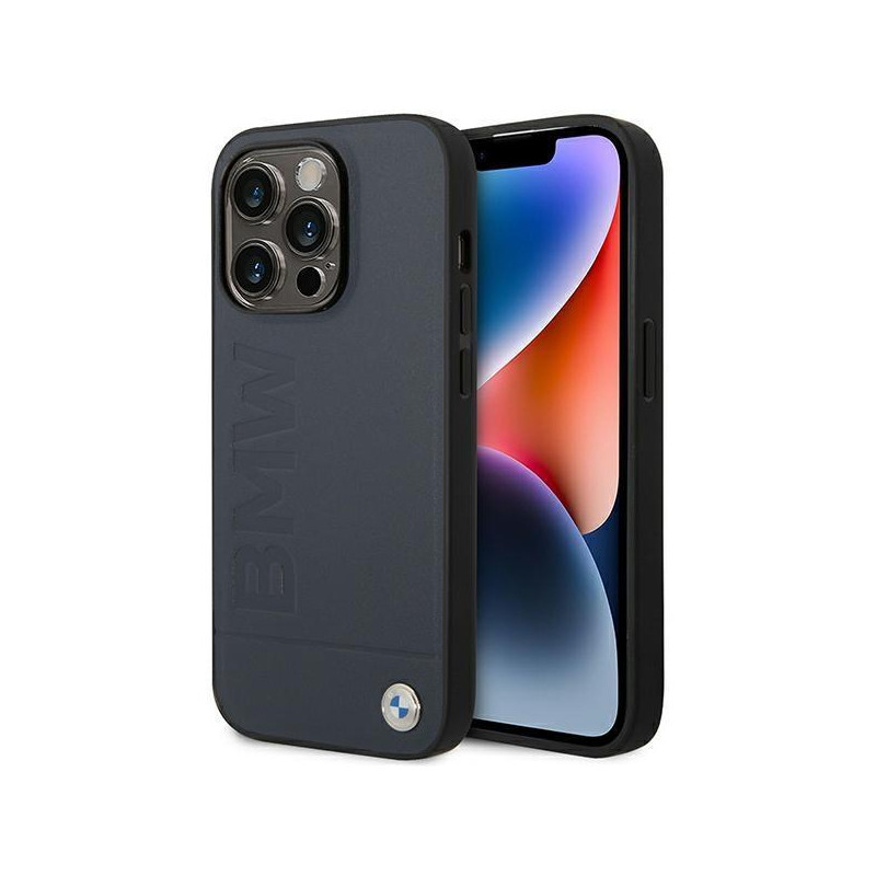 BMW Leather Hot Stamp MagSafe dėklas iPhone 14 Pro Max - tamsiai mėlynas BMW Leather Hot Stamp MagSafe dėklas iPhone 14 Pro Max - tamsiai mėlynas