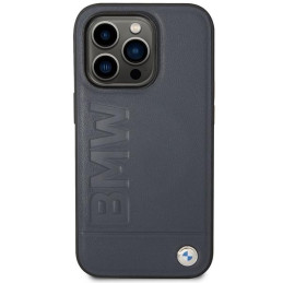 BMW Leather Hot Stamp MagSafe dėklas iPhone 14 Pro Max - tamsiai mėlynas