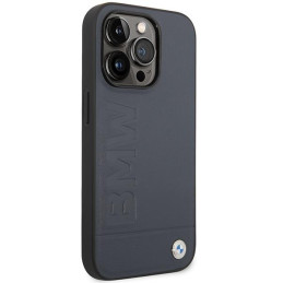 BMW Leather Hot Stamp MagSafe dėklas iPhone 14 Pro Max - tamsiai mėlynas