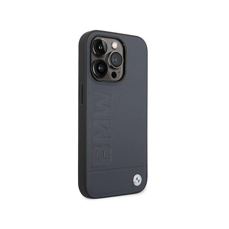 BMW Leather Hot Stamp MagSafe dėklas iPhone 14 Pro Max - tamsiai mėlynas